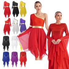 US Women's Chiffon Praise Dance Tunic Tops Worship Church Spirit Dance Overlays