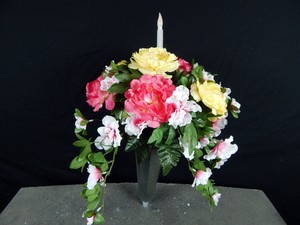 Solar Light Candle Deluxe Cemetery Flower Memorial Vase Bush Grave