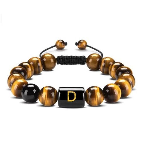 A-Z Initialen Armband 10 mm Natur Schwarz Onyx Tigerauge Stein Perlen Geflochten - Bild 6 von 22