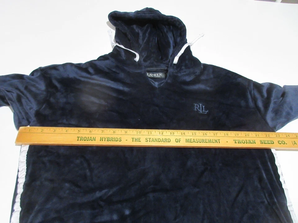Sz L Ralph Lauren Black Label BUTTERY SOFT Velour Hoodie Navy Blue Women's Y2K - Image 2 of 4