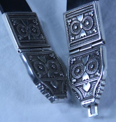 Vtg 90s Chicos Boho Black Leather Hip Belt with Ornate 