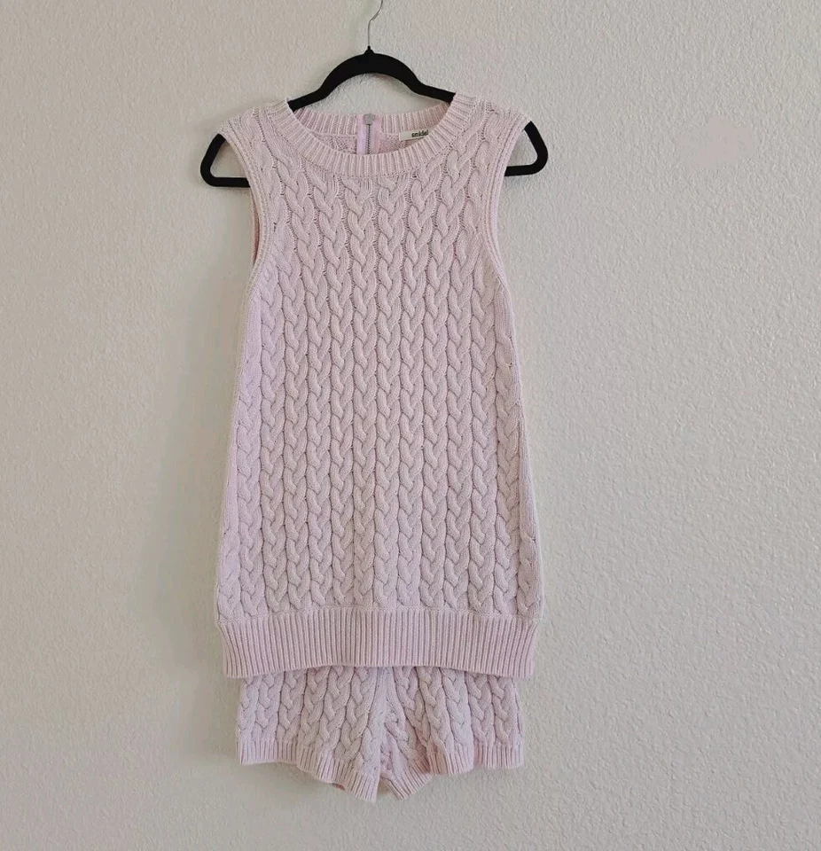 Mameluco tejido con cable Snidel rosa sin mangas para mujer talla pequeña  Foto 2 de 4