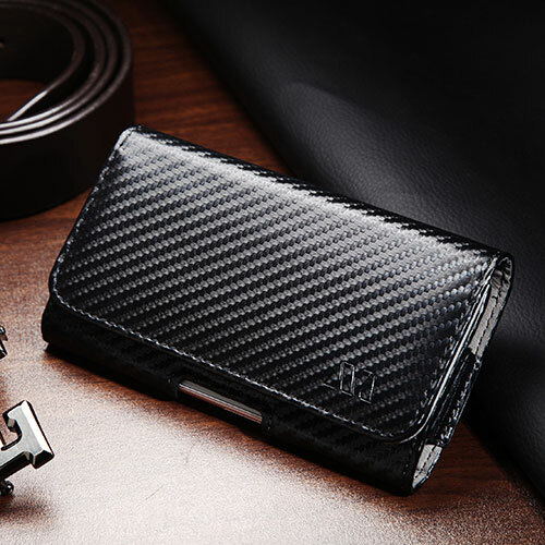 For iPhone XR 6.1" - Black Carbon Fiber Belt Clip Horizontal Pouch Holster Case  - Picture 1 of 7