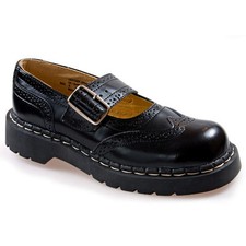 T.U.K. T1002 TUK Anarchic Brogue Mary Jane Black Leather
