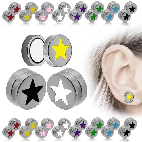 Lot De 2 Paires Faux Plugs Tunnel 8 Mm - Blanc/Noir - Look Écarteur Sans Percer - Acier Inox