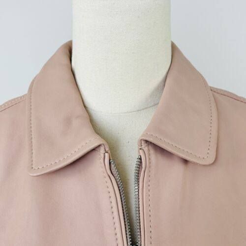Everlane The Modern Leather Jacket Pink Cropped Zip Up Size M 10 - 12 AU NWT - Bild 4 von 11