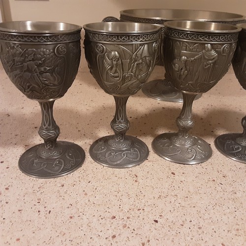 Franklin neuwertig Excalibur - Legends of Camelot Zinnschale mit 6 Gläsern - Bild 6 von 14