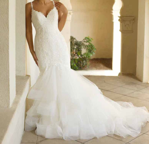 Stella York 7589 Sparkly Fit-and-Flare Wedding Dress Sz. 14 (SAMPLE) - Picture 2 of 14