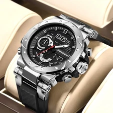 Sport Men Watches Big Dial Quartz Date LED Waterproof Multifunction Wristwatch