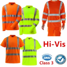 Hi Vis ANSI Class 3 Reflective Safety Work T Shirt High Visibility Breathable 