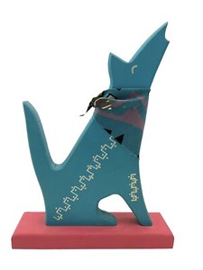 VTG Southwest Wood Cut Out Turquoise Handpainted Howling 10” Wolf Figure Decor