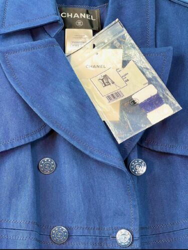 7K Chanel 2013 Blue Trench Dress Coat 42 44 46 10 12 14 Jacket Top Tweed Vtg L M - Picture 14 of 15