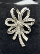 Brooch ESPO Joesph Esposito Signed 925 VTG CZ Dimensional Bow 12.9g 1 3/4” Gift