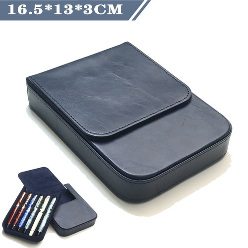 6 Slots Fountain Pen Case Leather Storage Box Organizer + Removable Pen Tray