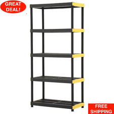 Multi-Purpose 5-Tier Plastic Garage Storage Shelving Unit 36in WX 74in HX 18in D