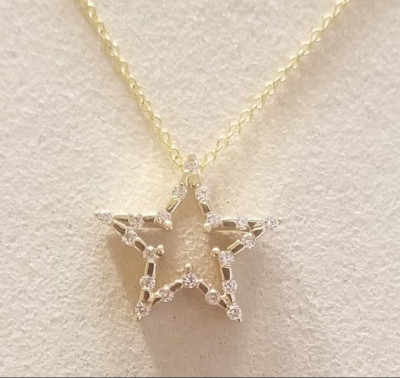 14K Gelbgold Sternförmige Diamant Anhänger Halskette 18 Zoll 3,94 Gramm