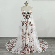Exquisite Lace Boho 3D Floral Wedding Dresses Beach Strapless Bridal Gowns