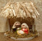 Miniature Christmas Holy Family Nativity Set with Straw Roof Manger