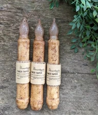 SET 3 Burnt Ivory / Cinnamon Taper TIMER Candle 6" battery operated Primitive