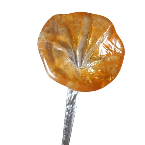 Sehr selten 7,5" mundgeblasen Kunstglas orange Blume klar gedrehte Stiele OOAK - Bild 7 von 13