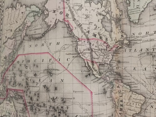 1873 Mitchell's Map Of The World On The Mercator Projector Authentic Handcolored - Picture 5 of 10