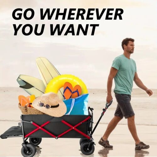 Wagons Carts Foldable, Collapsible Wagon With Tailgate, Heavy Duty Beach Cart, - Picture 3 of 4