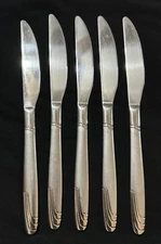 5 Bachmayer SIG Germany Dinner Knives 9” Stainless Steel Art Deco Frosted Handle