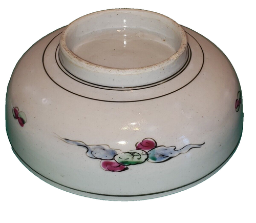 Antike chinesische Famille Noir Schale Vögel Blumen blauer Rand 7 1/4" - Bild 4 von 5