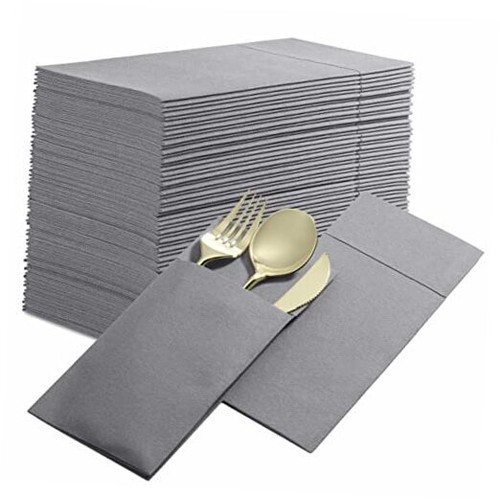 -Pack Disposable Linen-Feel Dinner Napkins with Built-in 50 Gray/Silver