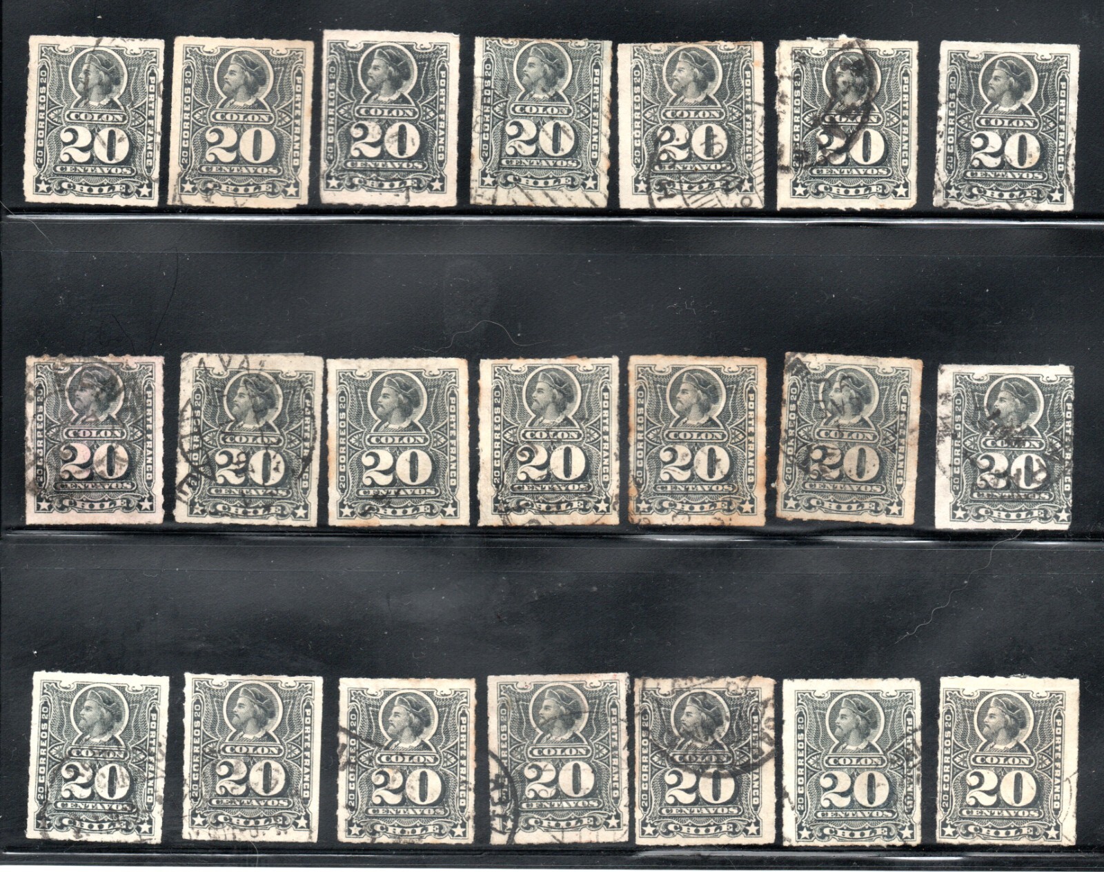 CHILE, stamps classic COLONES RULETEADOS DE 20 CENTAVOS, DIVERSOS MATASELL0S #34