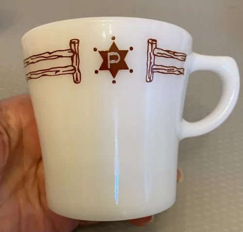 Vintage Pyrex Ponderosa Milk Glass Mug Steak House Western Cowboy Advertising