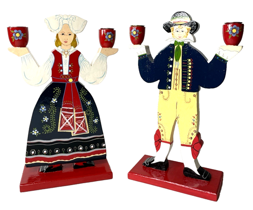 Ikea Swedish Folk Art Candle Holders VTG Handpainted Lizzie Velander Embellished - Picture 5 of 20