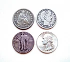 LOT OF 4 DIFFERENT TYPES OF U.S. SILVER QUARTERS ~ SEATED LIBERTY, BARBER, ETC.