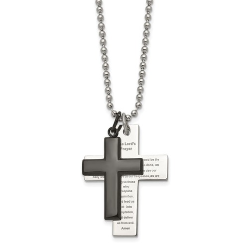 Edelstahl schwarz IP-plattiert 2 Stück Vaterunser Kreuz Anhänger Halskette 24" - Bild 6 von 6