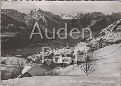 Amden mit Walensee und Glarner Alpen Schweiz RPPC Postkarte