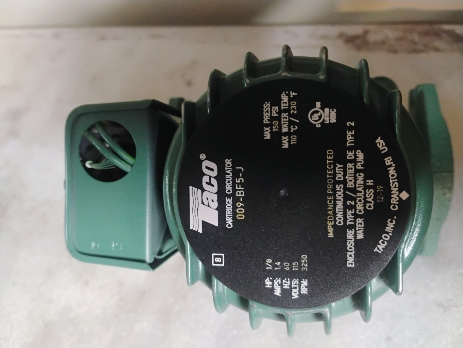 Taco 009-HBF5-J Stainless Steel 115V 1/8hp Cartridge Circulator