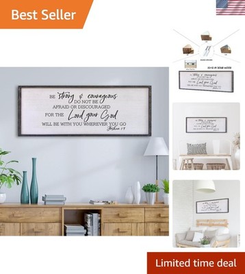 Inspirational 32x12 Be Strong and Courageous Wall Art - Rustic Christian Decor