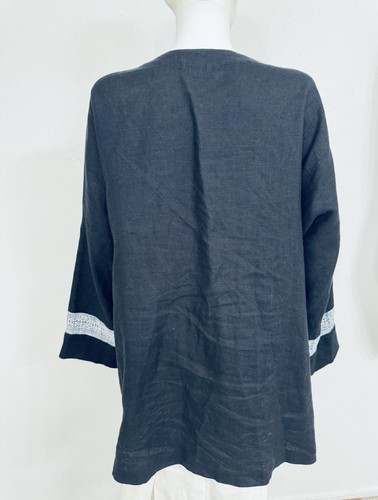 Eskandar Neiman Marcus Black Linen Oversized Jacket Kimono W Blue Accent Sz 1 - Picture 5 of 15