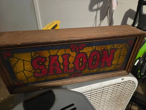 VINTAGE LAMP SALOON SIGN BOX WITH LAMPS 17"x7" Beer Bar Mancave Light up