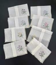 Vintage Embroidered Floral Handkerchiefs Lot of 8