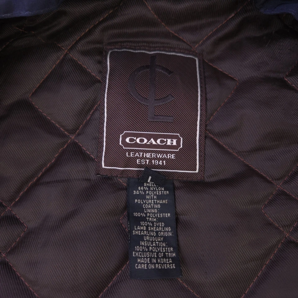 Coach Coat Men Large Jacket Car Chore Shearling Collar Overcoat Leatherware Blue - Image 4 of 4