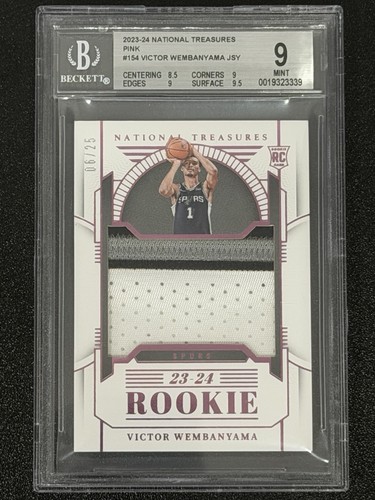 2023 National Treasures Victor Wembanyama Pink /25 3 Color Patch Bgs 9 Mint #154