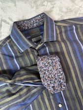 Thomas Dean Shirt Mens Large Striped Button Front Contrast Cuffs Long Sleeve