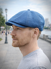 Blue Denim Linen Newsboy Hat Men Baker Boy Cap Summer Driving Gatsby Vintage