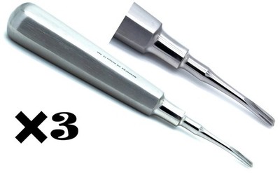 3× Dental Elevator Curved Tip 3mm Root Luxating Surgical Instruments