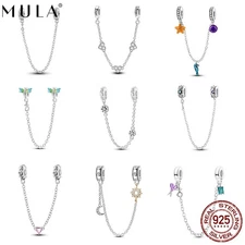 European 925 Silver DIY Charm Safety Chain CZ fit Bracelet LOVE Animal for Women