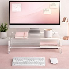 Acrylic Monitor Stand Riser 2 Tier, 5 Inches High, Clear Computer Desktop