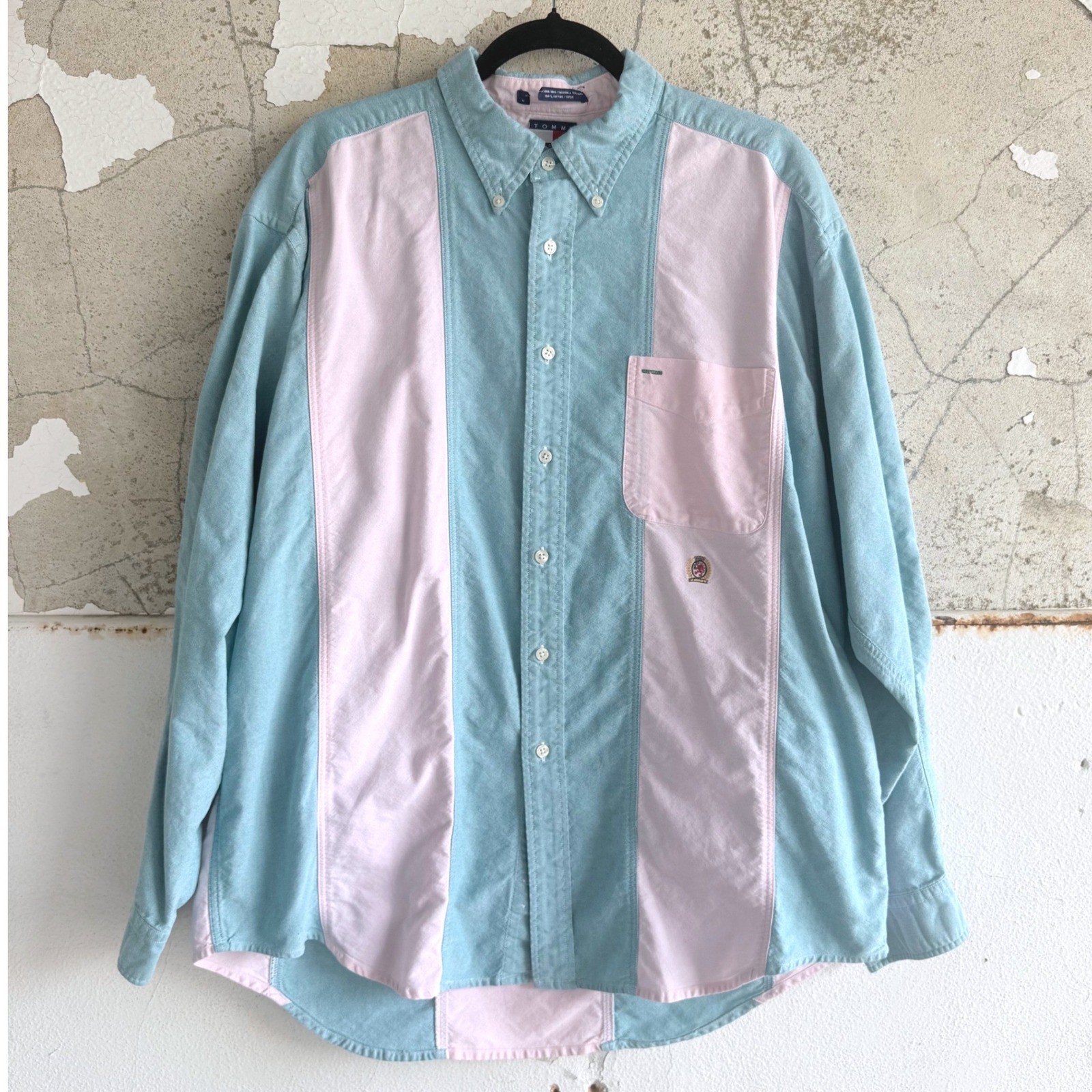Vintage Tommy Hilfiger Shirt Button Down Colorblock Oxford Crest Logo Mens XL