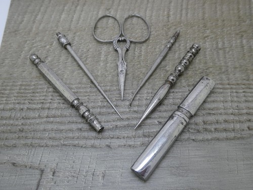 Victorian French Wood Tooled Companion Sewing Etui Set Antique c1870 Complete - Picture 5 of 11