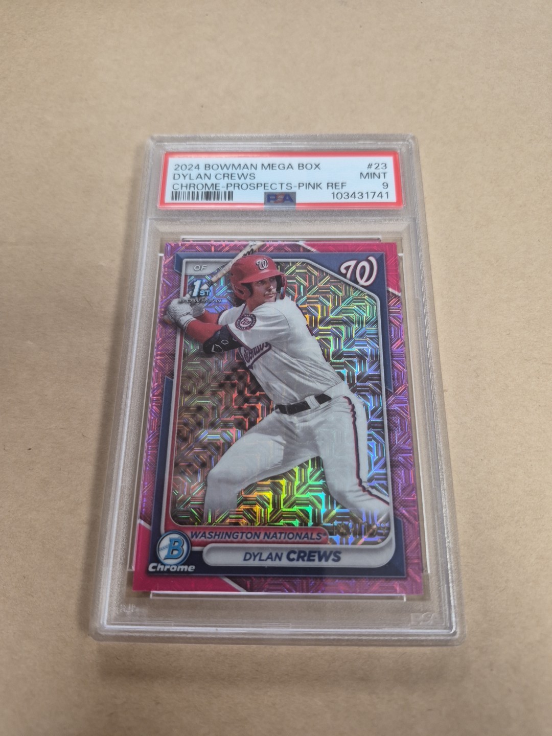 Dylan Crews 2024 Bowman Chrome Mega Box Prospect Pink Refractor 1st #/199 PSA 9